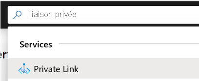 Montre la recherche du Centre de liaisons privées dans le portail Azure