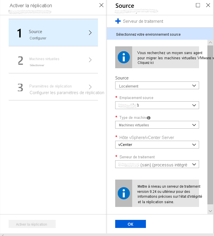 Fenêtre d’activation de la source de réplication