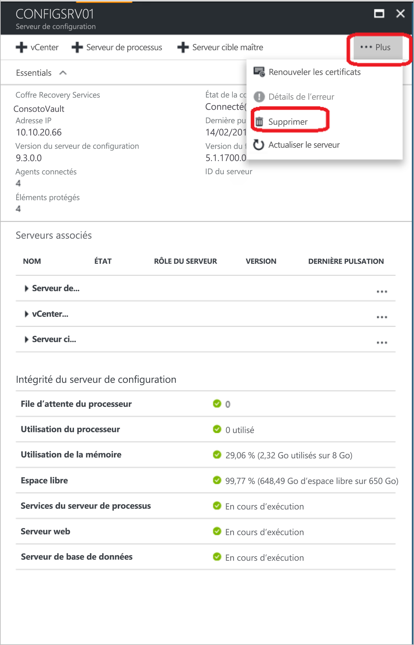 Suppression d’un serveur de configuration