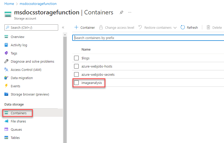 Capture d’écran montrant comment accéder au conteneur de stockage.