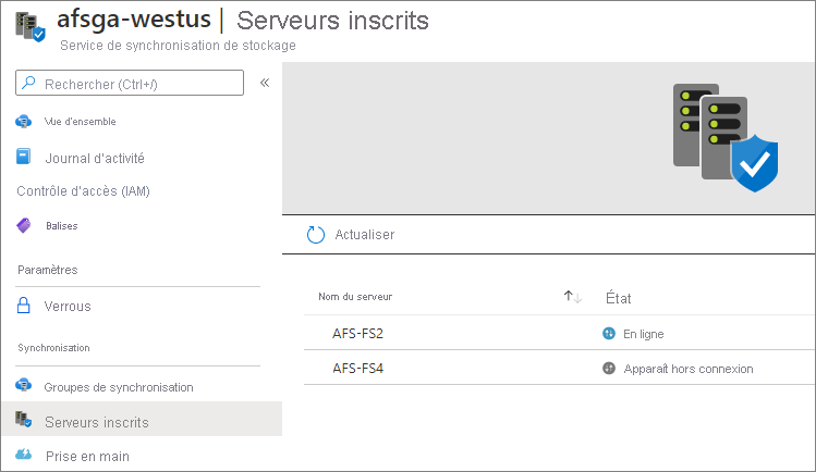 Capture d’écran de l’intégrité des serveurs inscrits