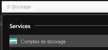 Montre l’emplacement où vous avez tapé le stockage dans la zone de recherche du portail Azure.