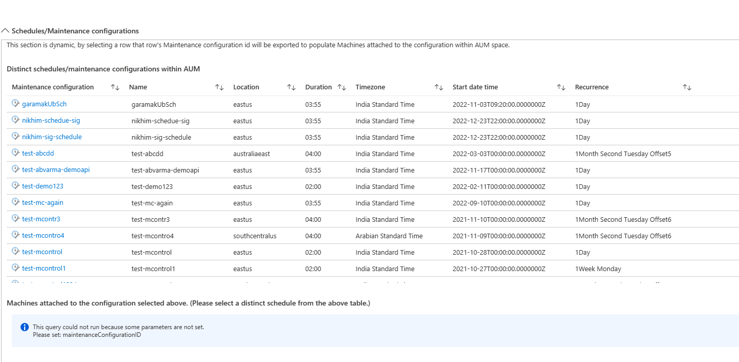 Capture d’écran du résumé des planifications et des configurations de maintenance.