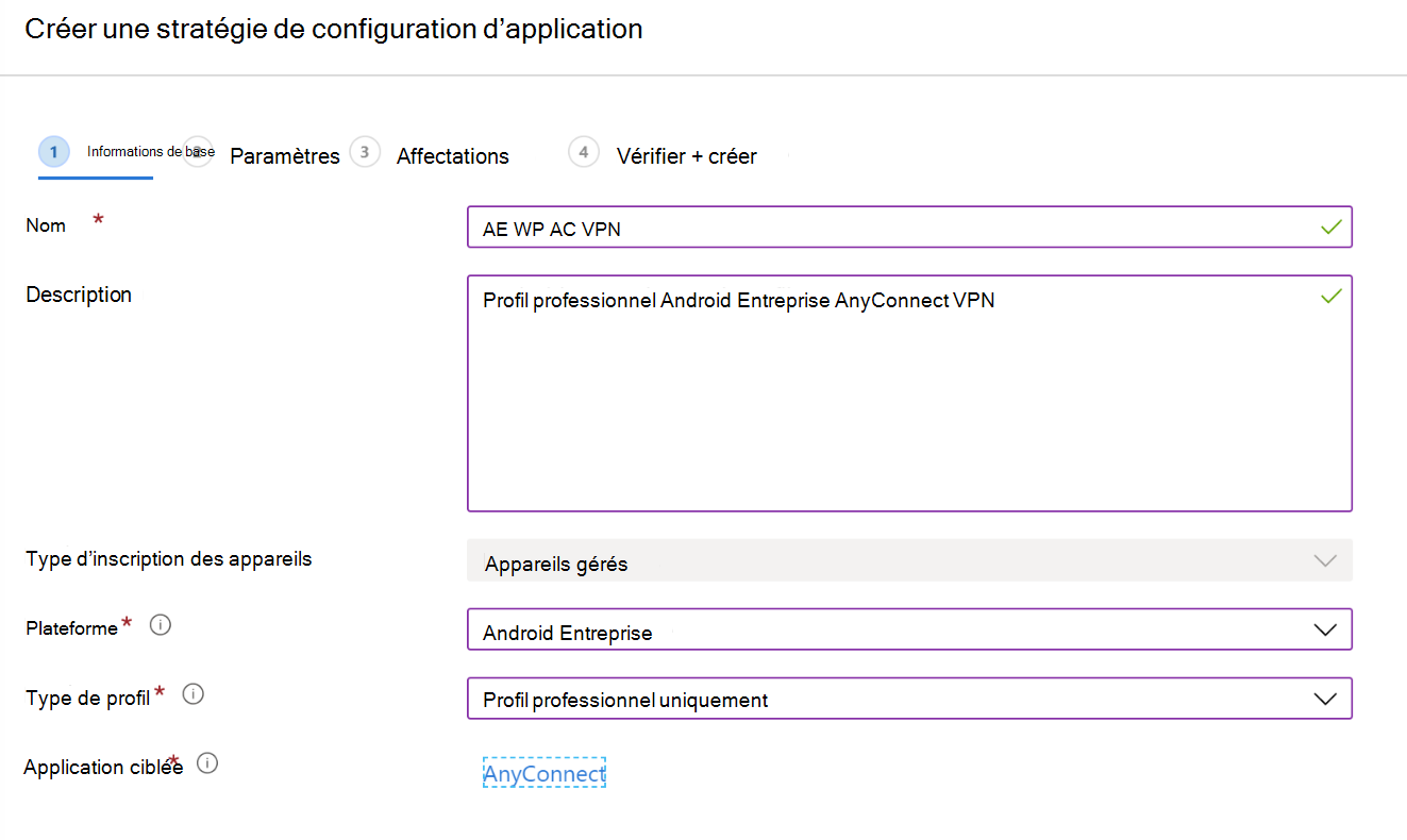 Créer une stratégie de configuration d’application pour configurer un VPN ou un VPN par application dans Microsoft Intune