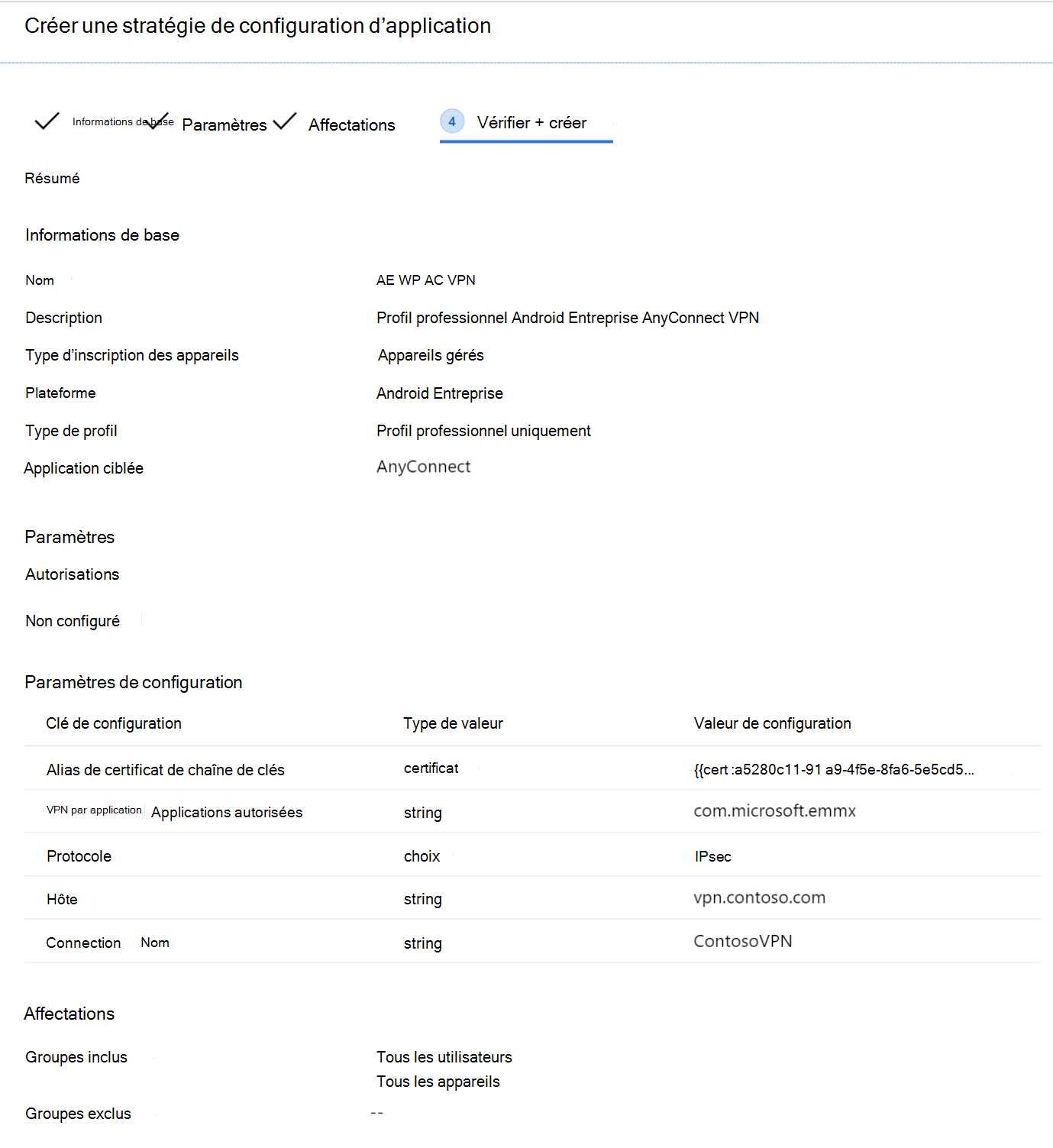 Passez en revue la stratégie de configuration d’application à l’aide du flux de Designer de configuration dans Microsoft Intune exemple.