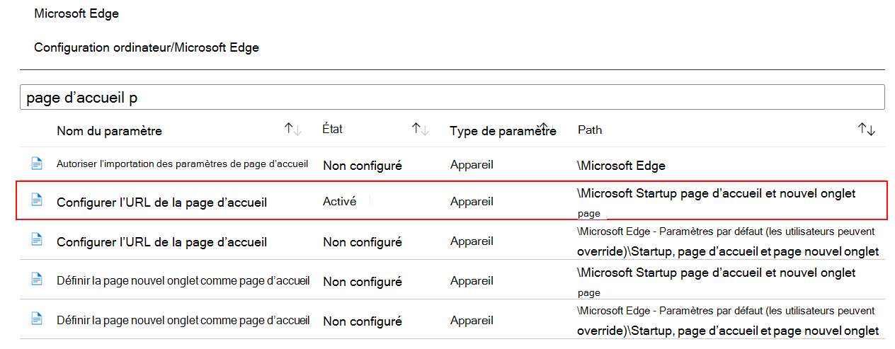 Capture d’écran de lorsque vous configurez un paramètre ADMX, l’état indique activé dans Microsoft Intune et Intune centre d’administration.