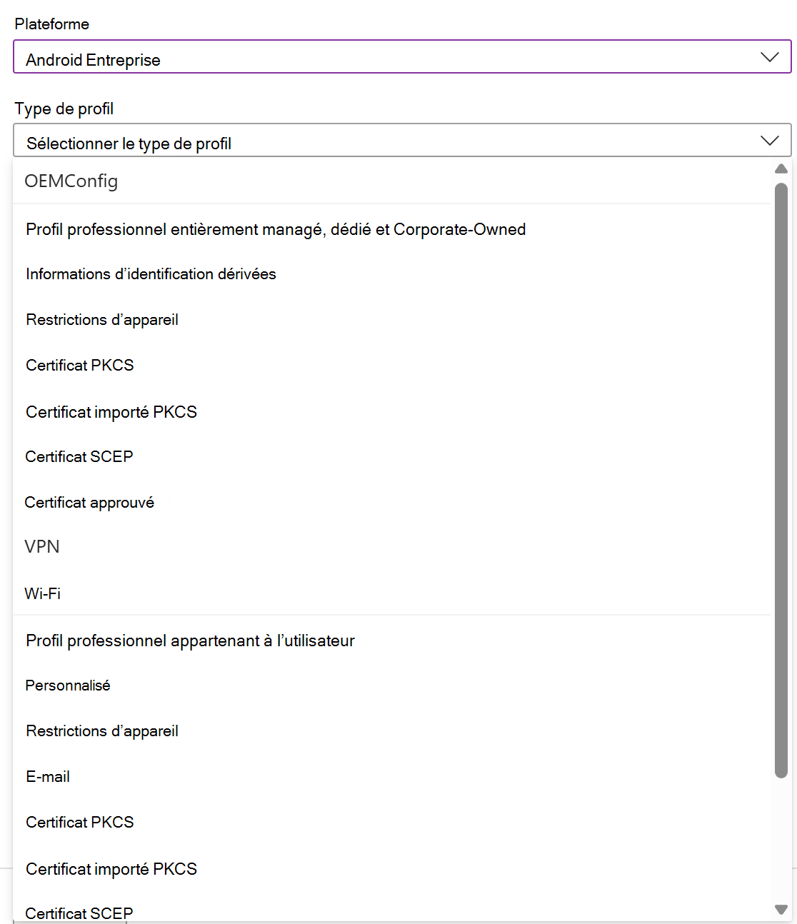 Capture d’écran montrant comment créer une stratégie et un profil de configuration d’appareil iOS/iPadOS dans Microsoft Intune.