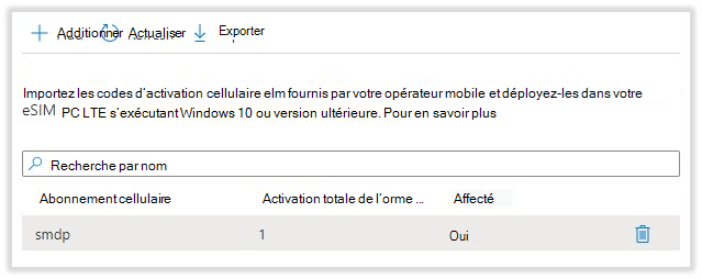 Le pool d’abonnements cellulaires porte le nom de l’exemple de fichier csv de code d’activation.