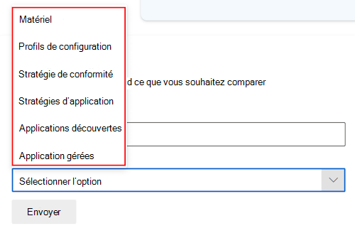 Capture d’écran montrant l’invite de comparaison Copilot après avoir sélectionné un appareil dans Microsoft Intune ou Intune centre d’administration.