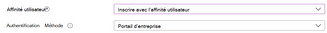 Dans le centre d’administration Intune et Microsoft Intune, inscrivez des appareils iOS/iPadOS à l’aide de l’inscription automatisée des appareils (ADE). Sélectionnez Inscrire avec l’affinité utilisateur et utilisez l’application Portail d'entreprise pour l’authentification.