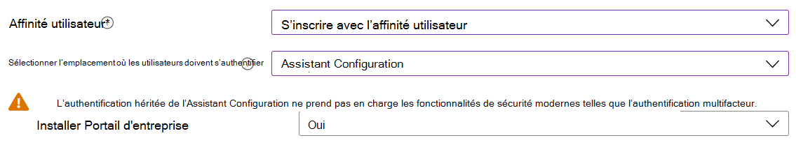 Dans le centre d’administration Intune et Microsoft Intune, inscrivez des appareils iOS/iPadOS à l’aide d’Apple Configurator. Sélectionnez Inscrire avec l’affinité utilisateur, utilisez l’Assistant Configuration pour l’authentification et installez l’application Portail d'entreprise.