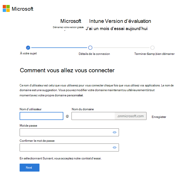 Capture d’écran de la page Microsoft Intune configurer le compte - Se connecter