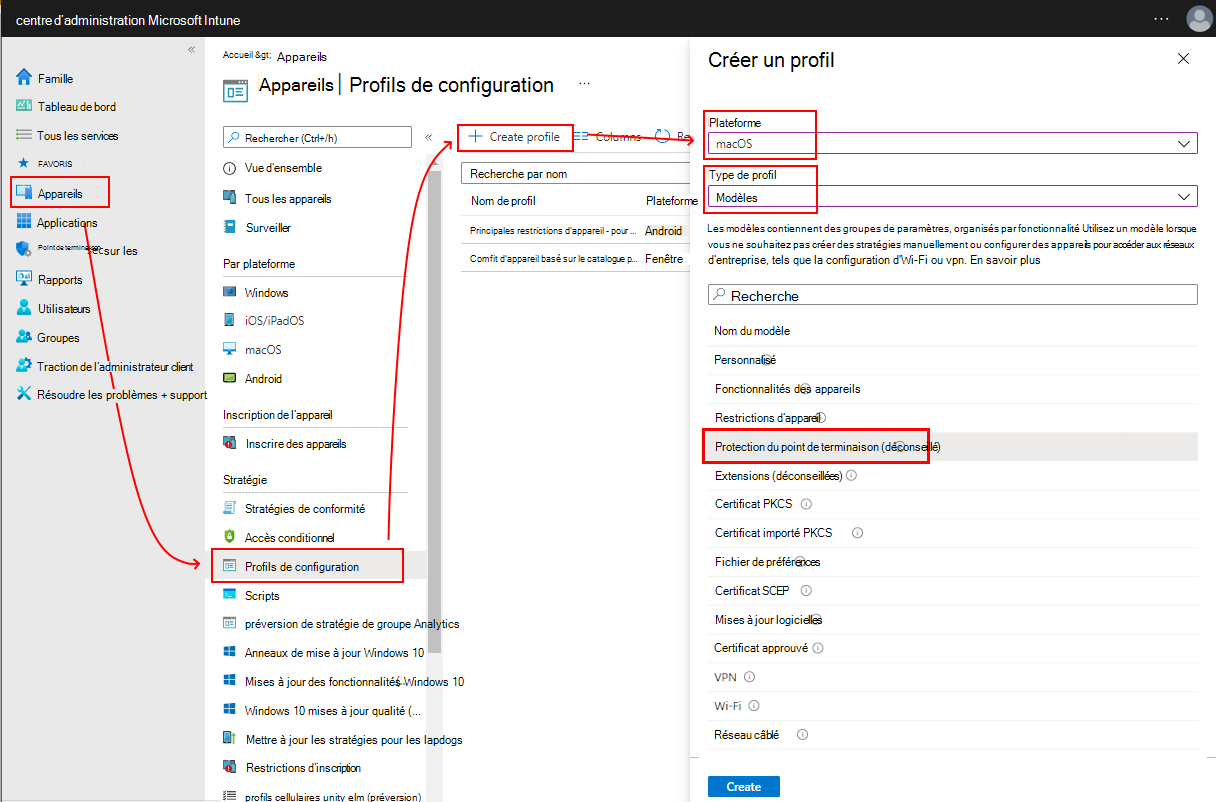 Capture d’écran qui affiche le profil Endpoint Protection.