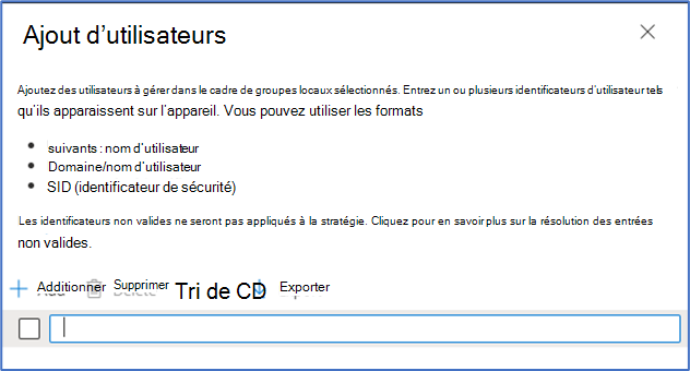 Capture d’écran de la page Ajouter des utilisateurs dans le centre d’administration Intune.