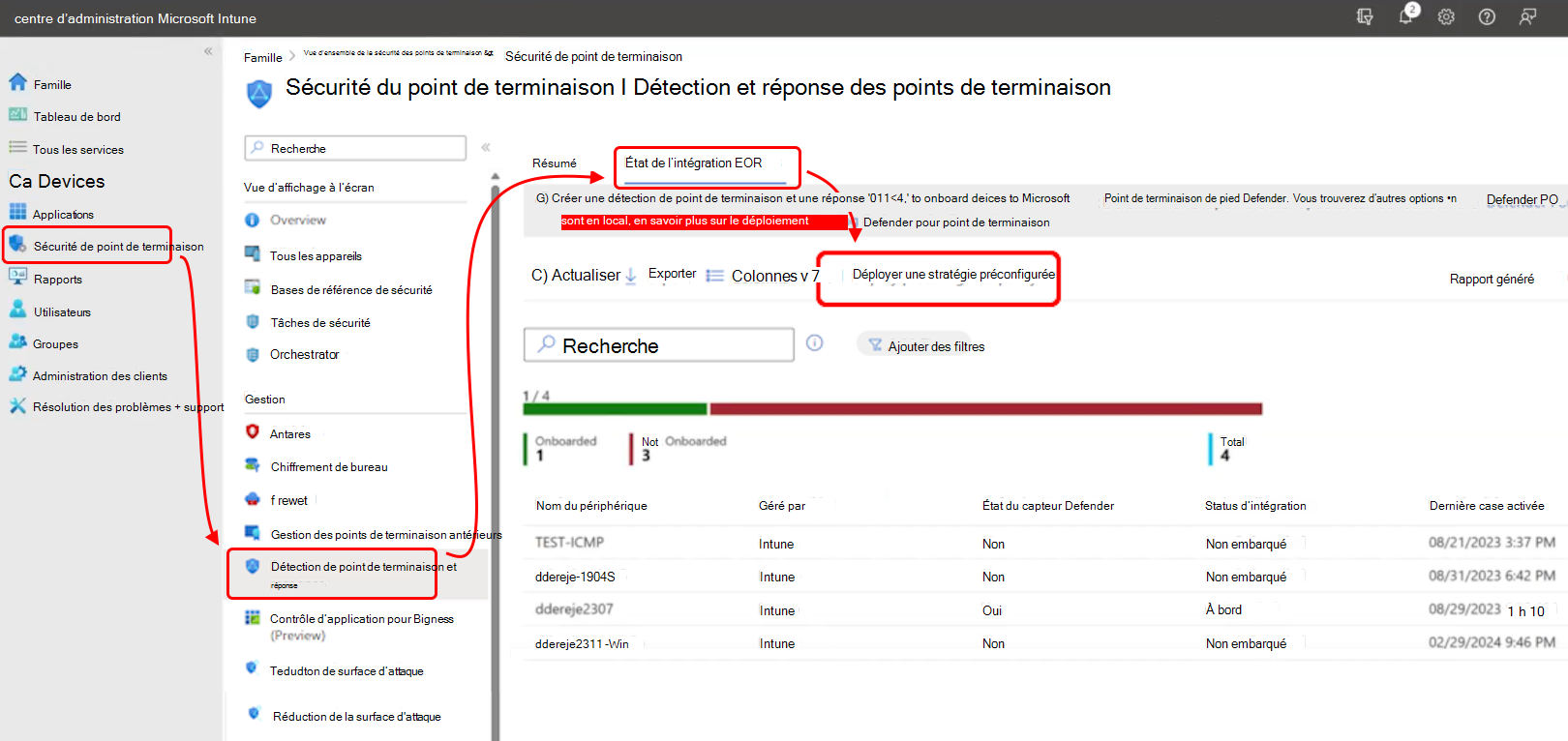 Capture d’écran du centre d’administration qui montre où trouver l’option Déployer une stratégie préconfigurée.