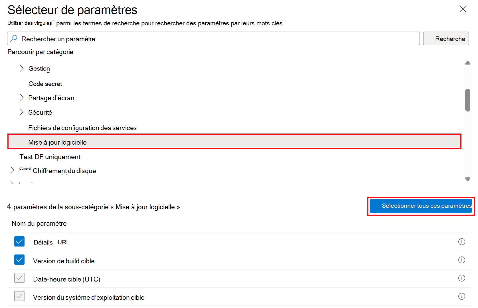 Capture d’écran montrant les paramètres de mise à jour logicielle du catalogue pour les appareils Apple dans Microsoft Intune.