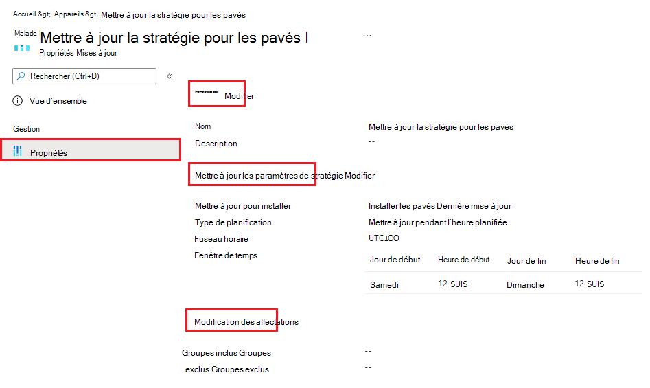 Capture d’écran montrant comment modifier une stratégie de mise à jour logicielle iOS/iPadOS existante dans Microsoft Intune.