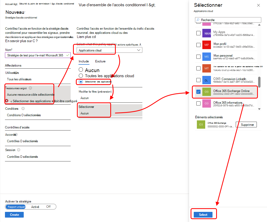 Sélectionnez Office 365 Exchange Online à ajouter à la stratégie.