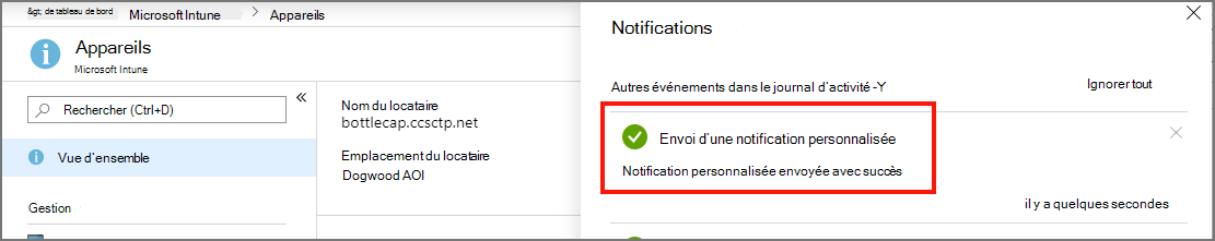 Confirmation de l’envoi d’une notification