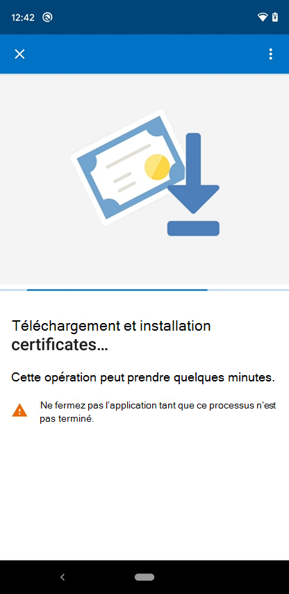 Capture d’écran de l’écran Téléchargement et installation de certificats de l’application Intune.