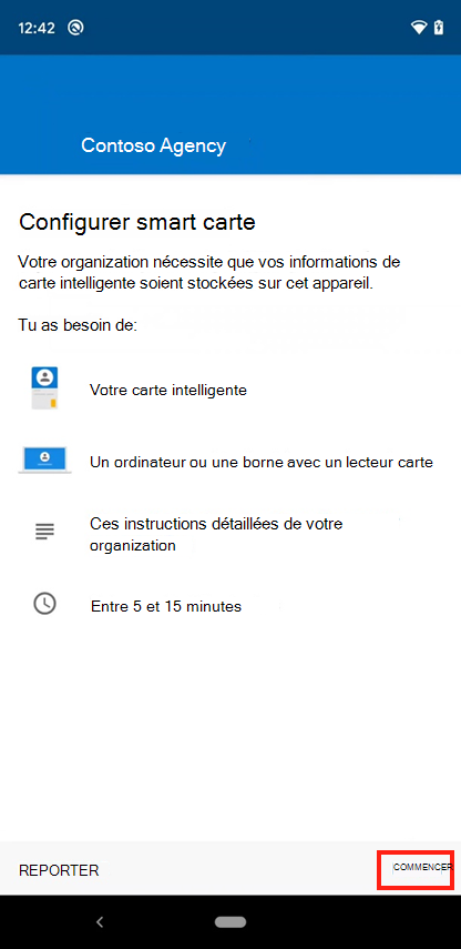 Capture d’écran de l’écran d’accès carte carte de l’application Intune.