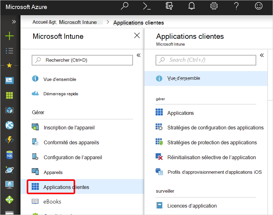 Capture d’écran des actions d’accès de protection des applications Intune