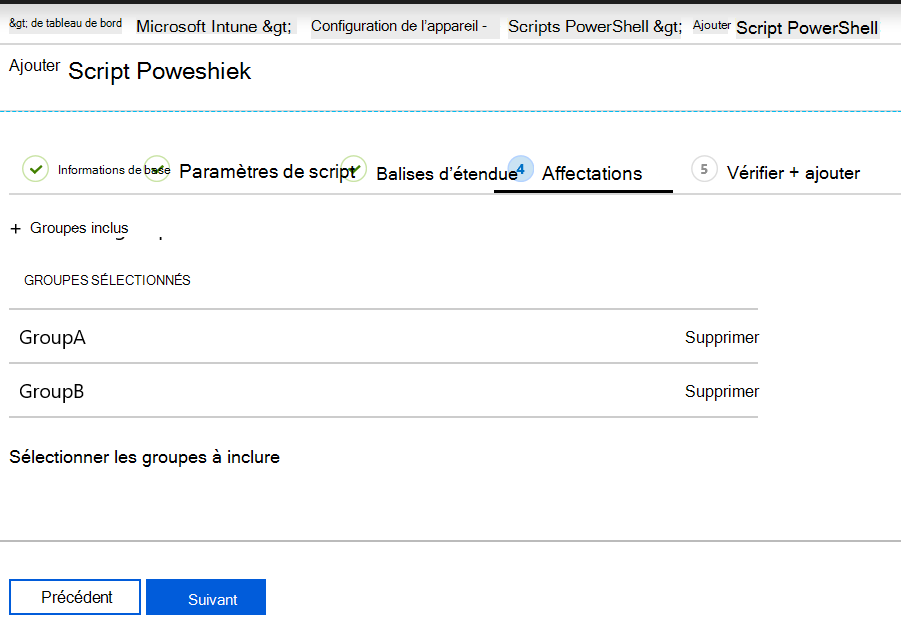 Affecter ou déployer un script PowerShell dans des groupes d’appareils dans Microsoft Intune