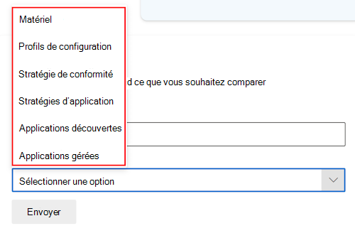 Capture d’écran montrant l’invite de comparaison Copilot après avoir sélectionné un appareil dans Microsoft Intune ou Intune centre d’administration.