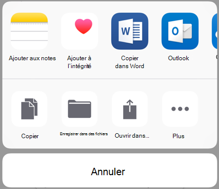 Partage de données - Ancienne interface utilisateur de partage iOS