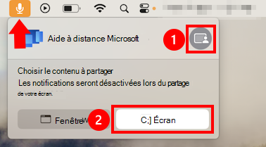 Capture d’écran de la boîte de dialogue de partage du microphone macOS pour autoriser le partage d’écran pour Asssistance à distance Microsoft