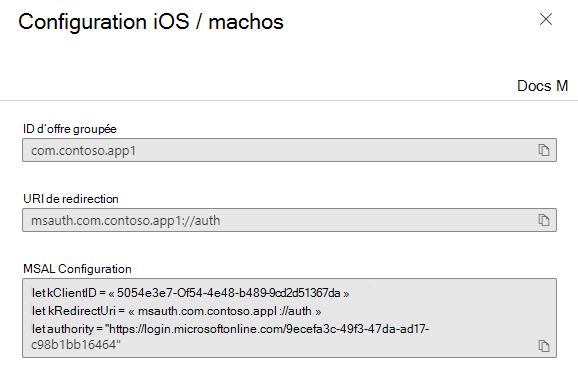 Passez en revue le volet de configuration de l’inscription d’application.