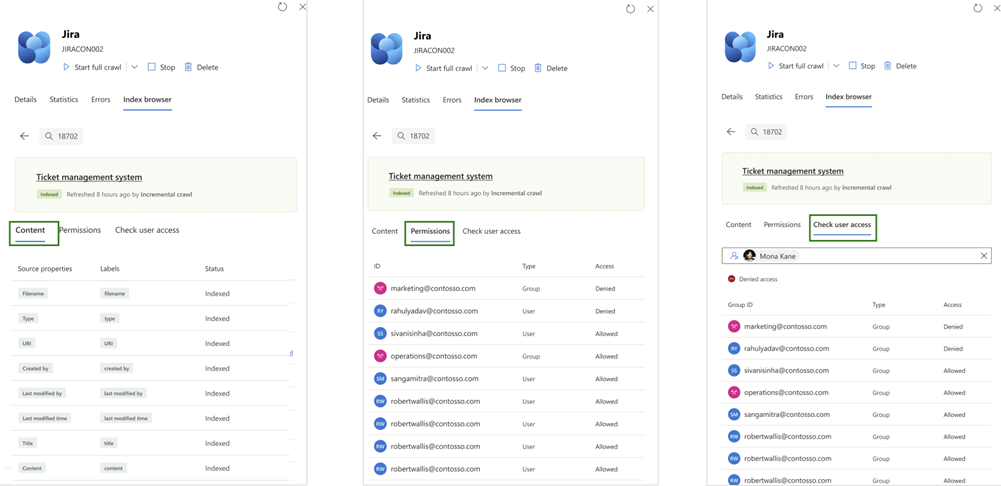 Capture d’écran montrant le connecteur ce que les utilisateurs peuvent voir lorsqu’ils entrent un ID d’élément d’un élément indexé.