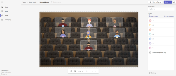 Capture d’écran montrant la représentation des participants dans une scène dans Scene Studio.