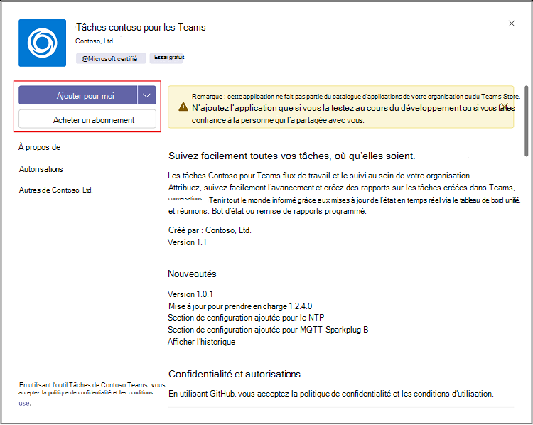 Capture d’écran montrant l’option Acheter un abonnement.