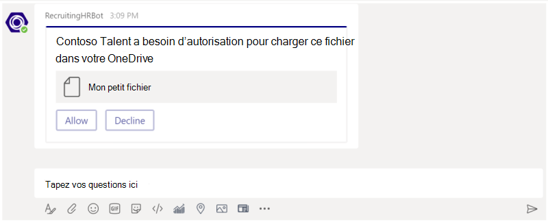 Capture d’écran de la carte de consentement demandant à l’utilisateur l’autorisation de charger le fichier