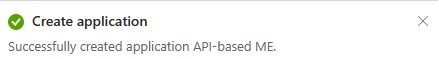 Capture d’écran montrant un exemple de notification après la réussite de l’inscription de l’application sur Portail Azure.