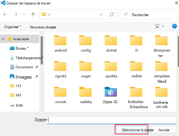 Capture d’écran montrant la sélection du dossier.