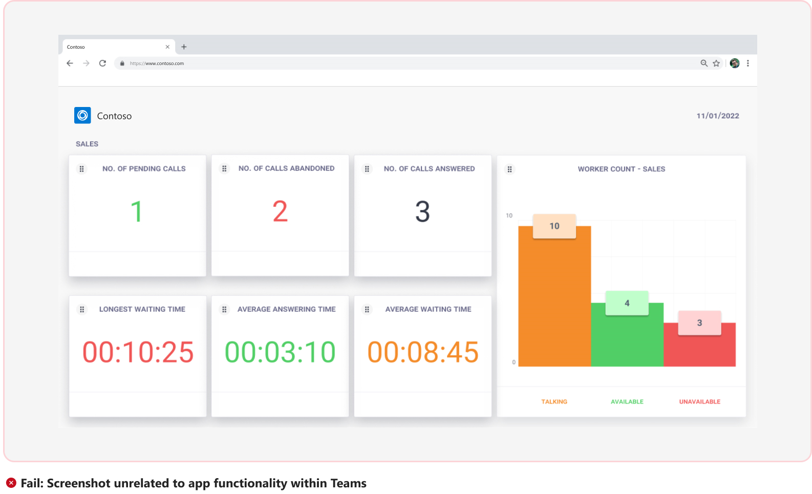 Capture d’écran montrant le scénario d’échec de fonctionnalités d’application non liées dans Teams.