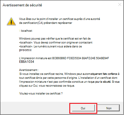 Capture d’écran montrant l’option permettant de sélectionner Oui pour un avertissement de sécurité invité.
