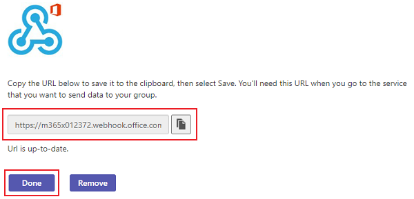 Capture d’écran montrant l’URL unique du webhook.