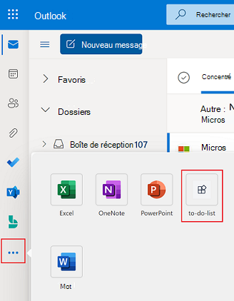 Capture d’écran montrant l’option Applications dans la barre latérale de outlook.com pour voir votre application d’onglet installée.