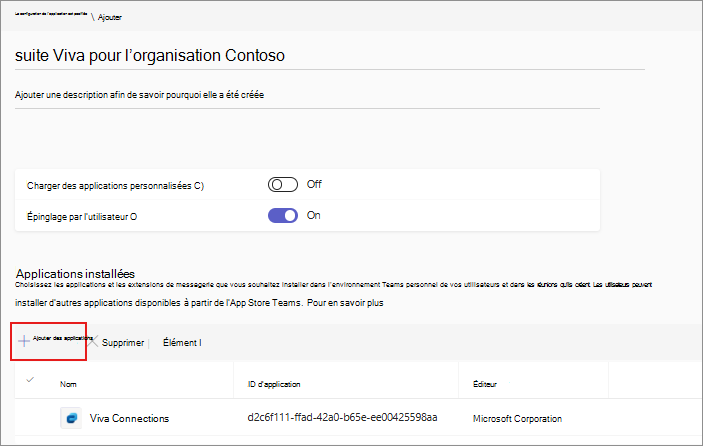 Capture d’écran montrant comment les administrateurs préinstallent des applications à l’aide de la stratégie de configuration d’application.