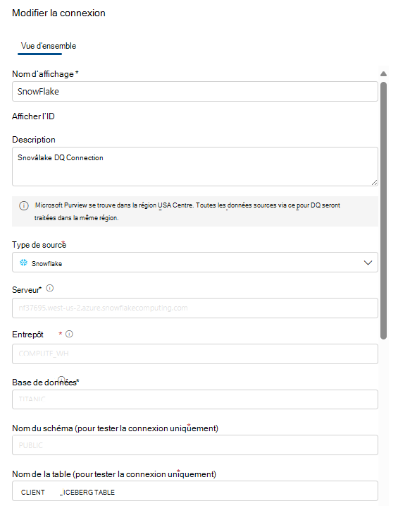 Capture d’écran montrant comment configurer une connexion en flocon.