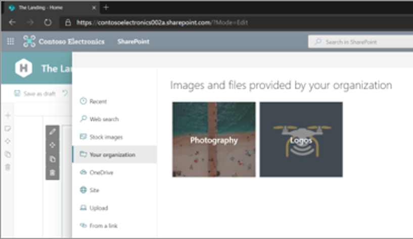 Sélection d’une image à ajouter à une page SharePoint