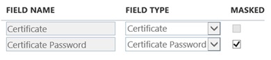 Cette figure illustre le paramètre d’informations d’identification d’une application cible du service Banque d’informations sécurisé