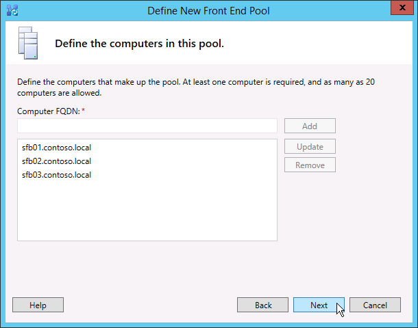 Définissez les ordinateurs du pool.