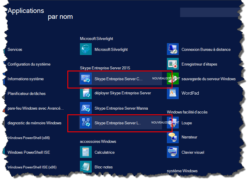 Skype Entreprise Server Outils d’administration.