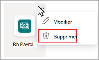 Capture d’écran du menu déroulant lien de ressource avec l’option de suppression mise en évidence.