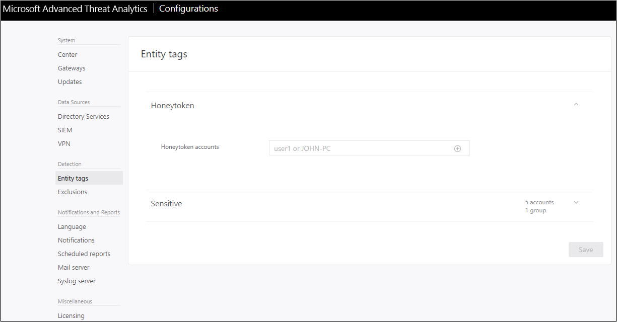 Capture d’écran montrant l’entrée de nom de compte Honeytoken.