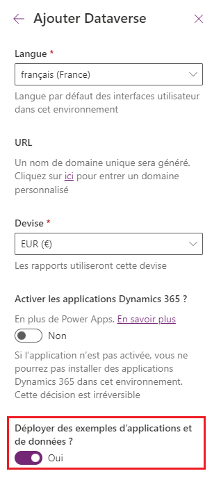 Déployer des exemples d’applications et de paramètre de données.